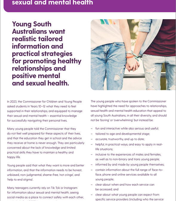 What young people need to know about relationships and positive mental and sexual health