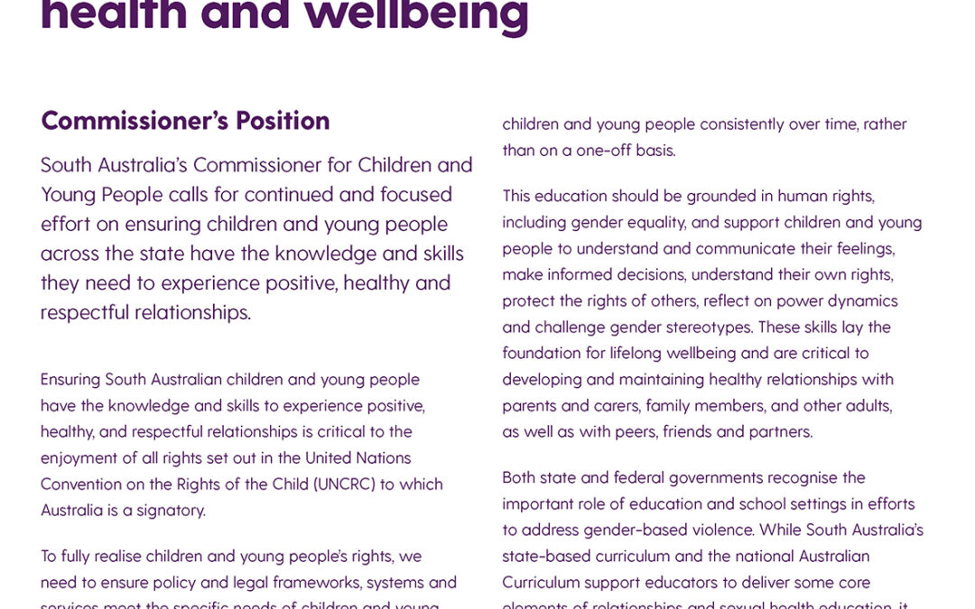 Realising children and young people’s rights to positive relationships, and sexual health and wellbeing